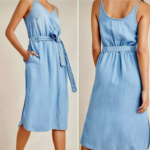 Anthro Cloth & Stone Surplice Chambray Midi Dress - Picture 9 of 9